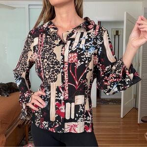 Vintage 100% Silk Blouse with Ruffle Bell Sleeves